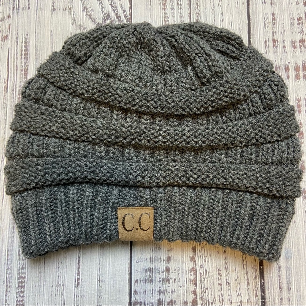 C.C Gray Knit Beanie. One Size.